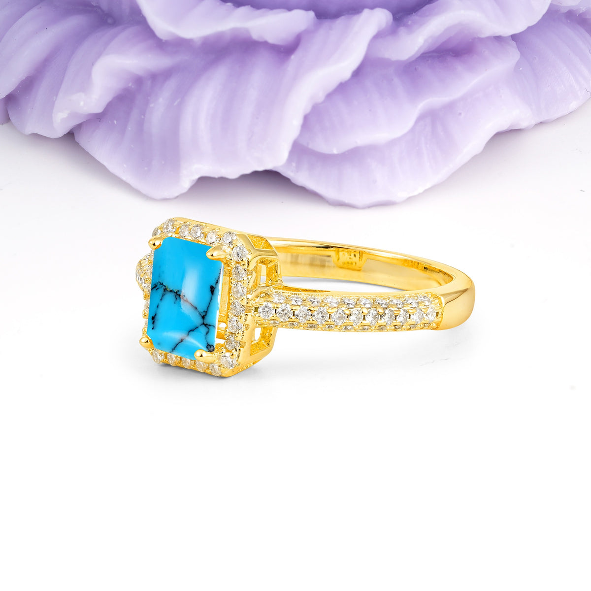 Luxurious Vintage 4 Prong Emerald Cut Turquoise Engagement Ring - Additional view