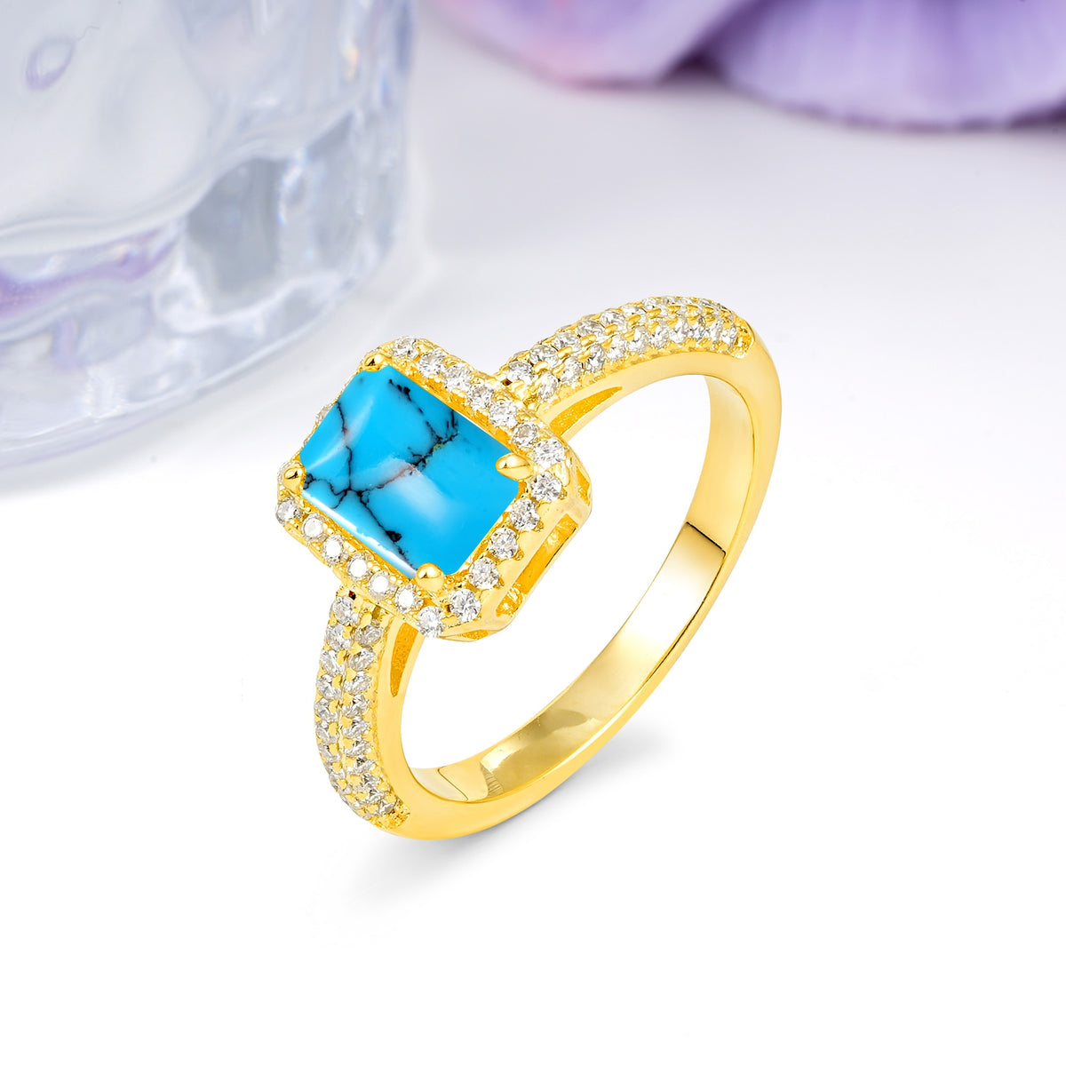 Luxurious Vintage 4 Prong Emerald Cut Turquoise Engagement Ring - Additional view