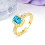 Luxurious Vintage 4 Prong Emerald Cut Turquoise Engagement Ring - Additional view