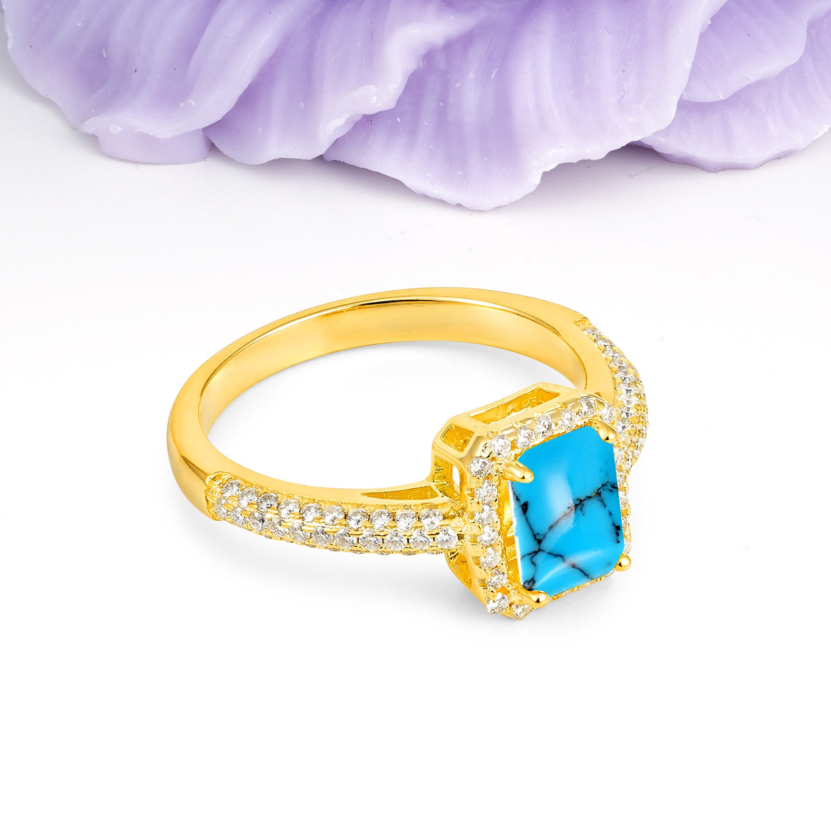 Luxurious Vintage 4 Prong Emerald Cut Turquoise Engagement Ring - Additional view