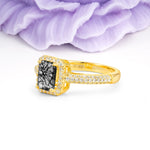 Luxurious Vintage 4 Prong Emerald Cut Black Rutilated Quartz Engagement Ring - Additional view