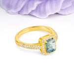 Luxurious Vintage 4 Prong Emerald Cut Moss Agate Engagement Ring - Additional view