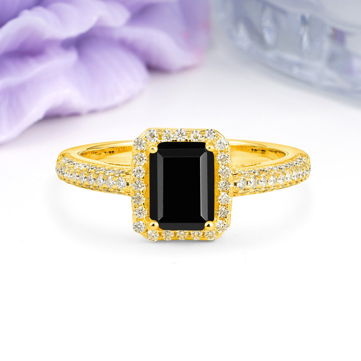 Luxurious Vintage 4 Prong Emerald Cut Black Onyx Engagement Ring - Additional view