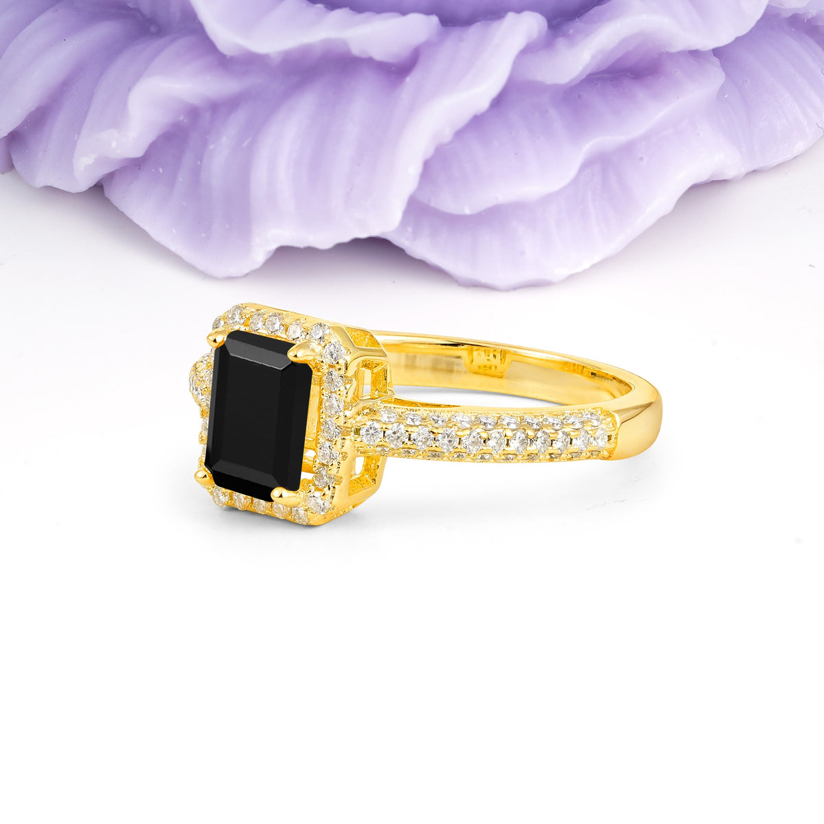Luxurious Vintage 4 Prong Emerald Cut Black Onyx Engagement Ring - Additional view