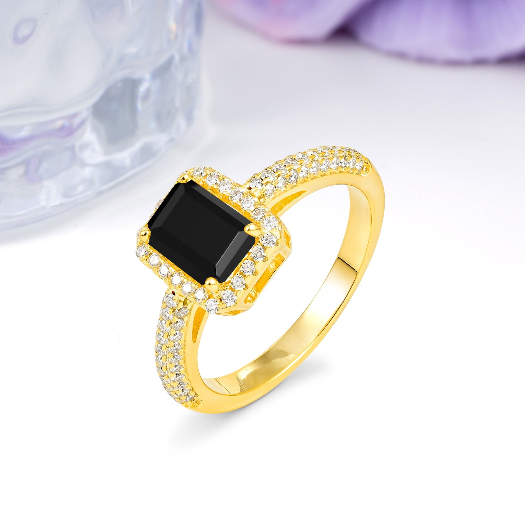 Luxurious Vintage 4 Prong Emerald Cut Black Onyx Engagement Ring - Additional view