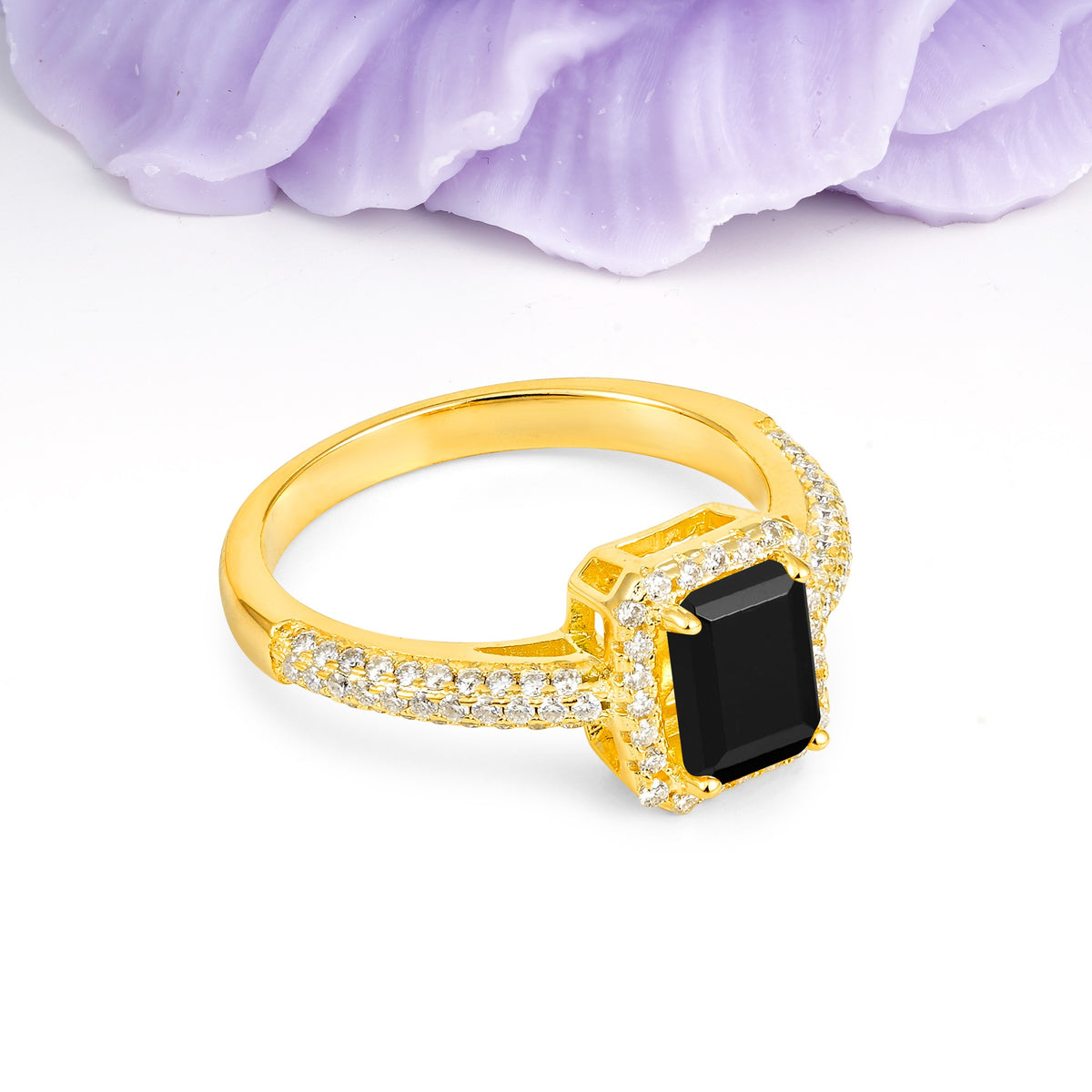 Luxurious Vintage 4 Prong Emerald Cut Black Onyx Engagement Ring - Additional view