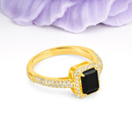 Luxurious Vintage 4 Prong Emerald Cut Black Onyx Engagement Ring - Additional view