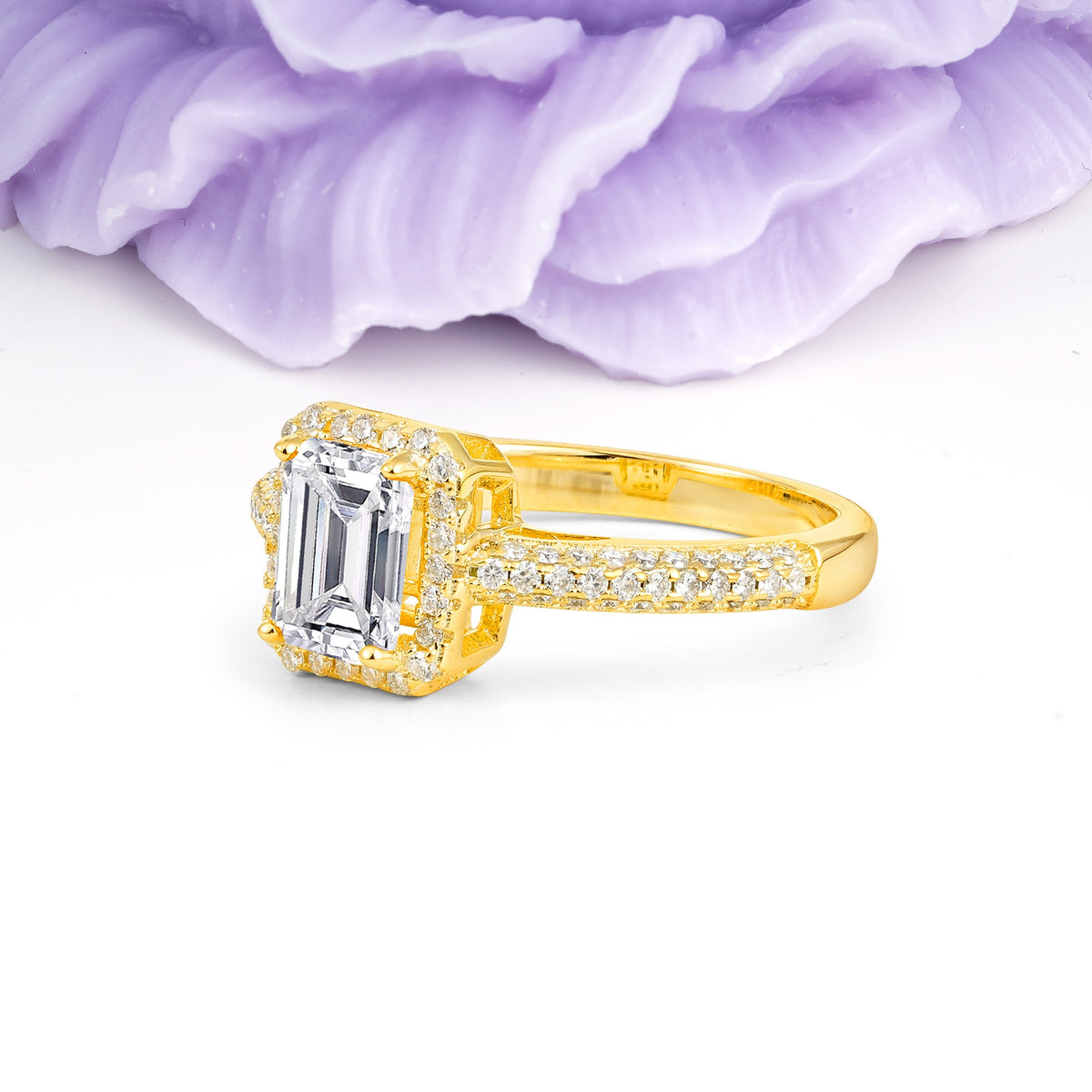 Luxurious Vintage 4 Prong Emerald Cut Lab Diamond Engagement Ring - Additional view