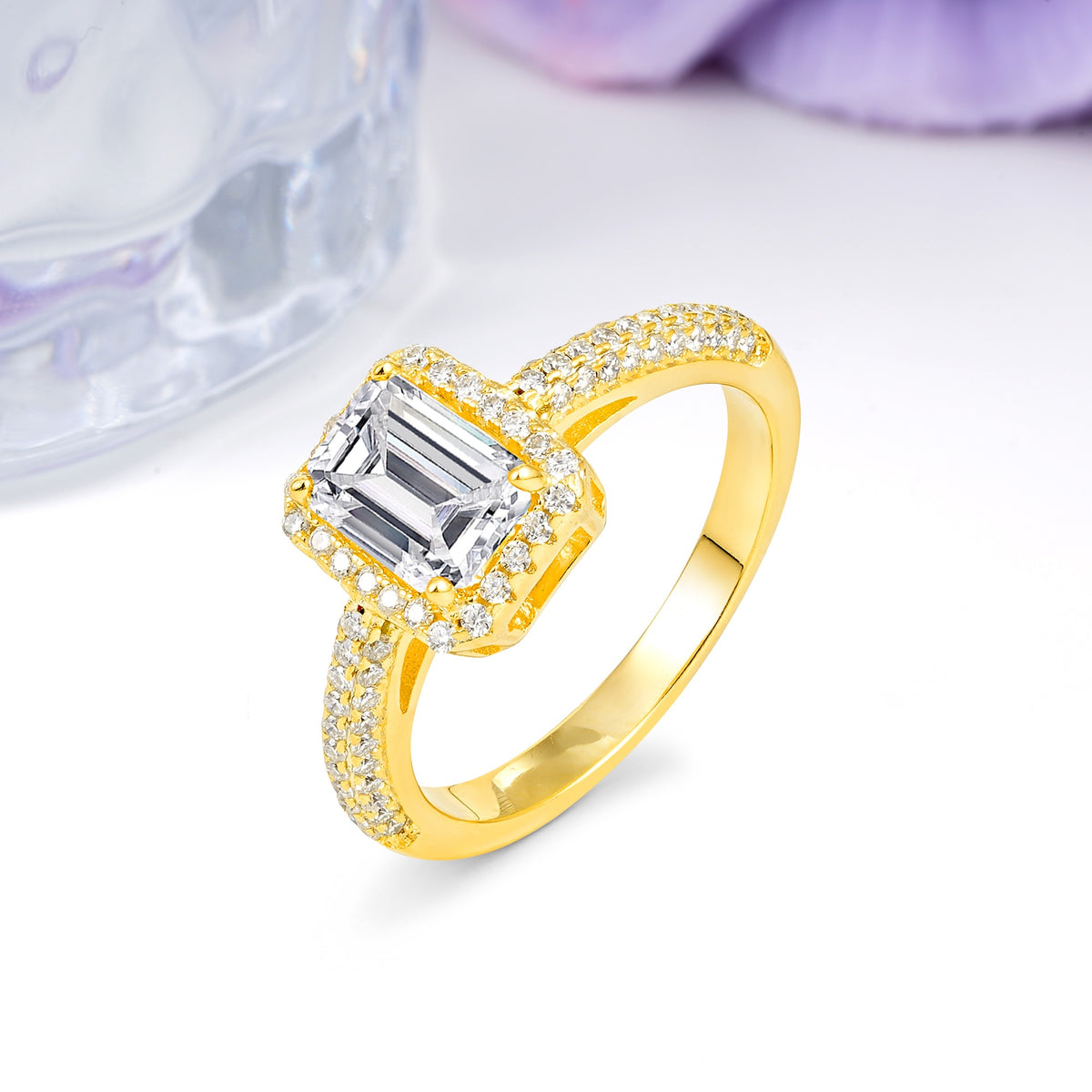 Luxurious Vintage 4 Prong Emerald Cut Lab Diamond Engagement Ring - Additional view
