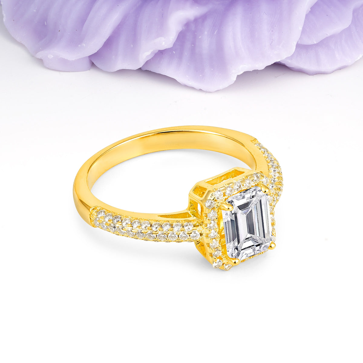 Luxurious Vintage 4 Prong Emerald Cut Lab Diamond Engagement Ring - Additional view