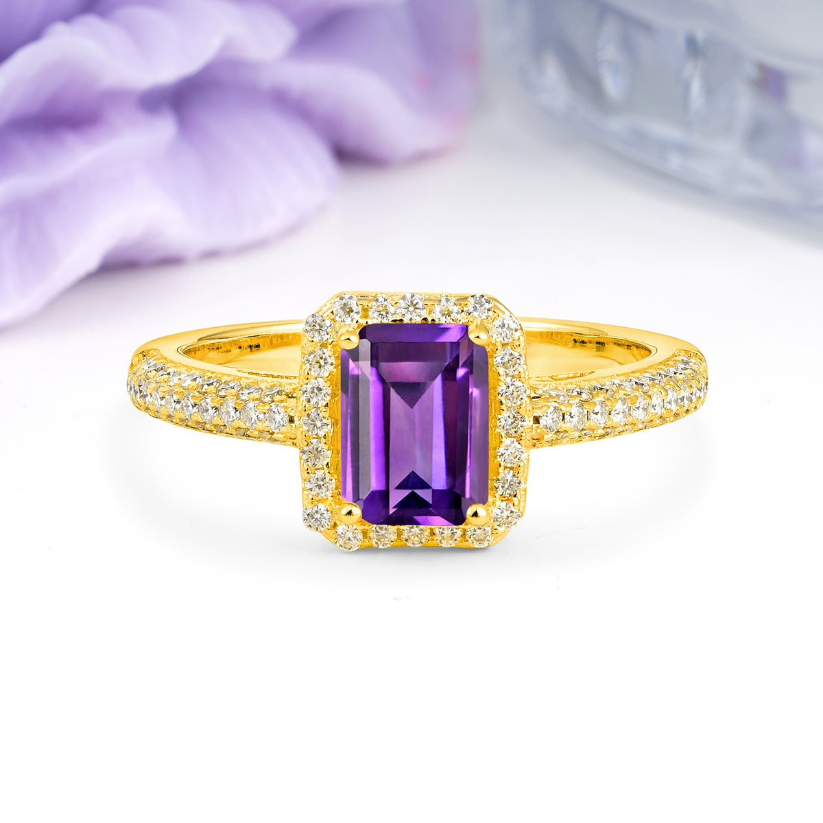Luxurious Vintage 4 Prong Emerald Cut Amethyst Engagement Ring - Additional view