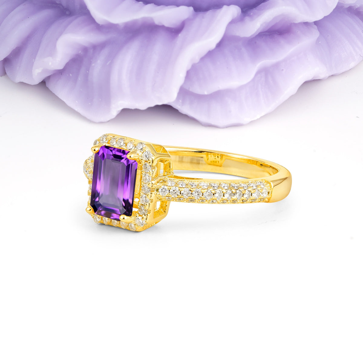 Luxurious Vintage 4 Prong Emerald Cut Amethyst Engagement Ring - Additional view