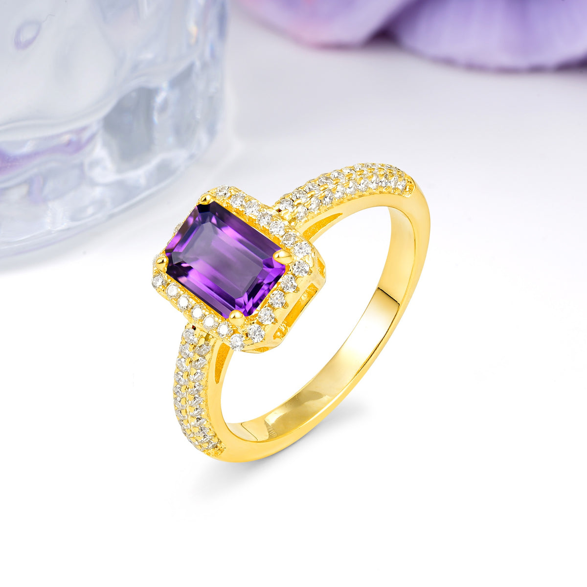 Luxurious Vintage 4 Prong Emerald Cut Amethyst Engagement Ring - Additional view