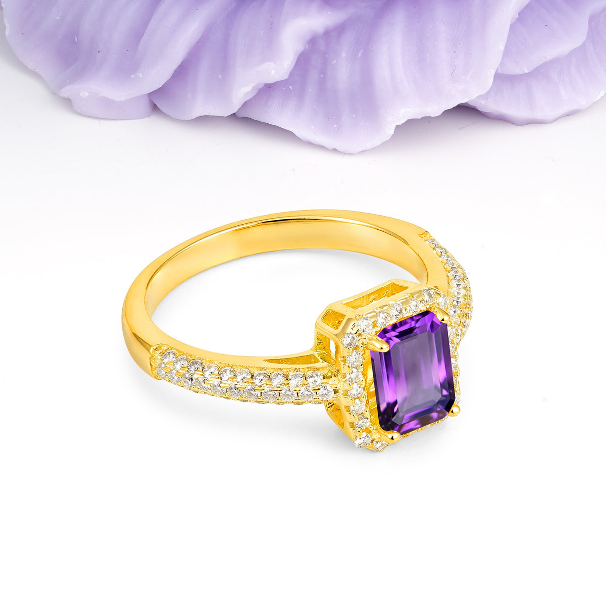 Luxurious Vintage 4 Prong Emerald Cut Amethyst Engagement Ring - Additional view