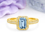 Luxurious Vintage 4 Prong Emerald Cut Aquamarine Engagement Ring - Additional view