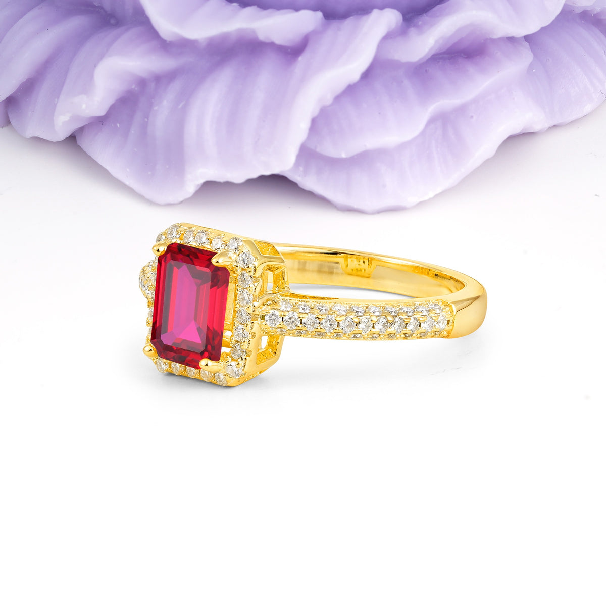Luxurious Vintage 4 Prong Emerald Cut Ruby Engagement Ring - Additional view