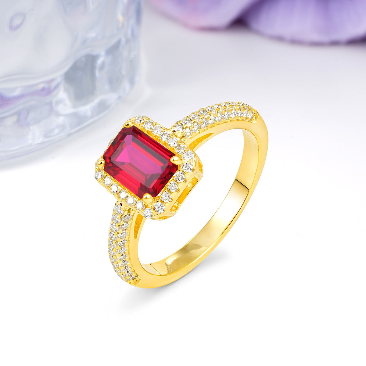 Luxurious Vintage 4 Prong Emerald Cut Ruby Engagement Ring - Additional view