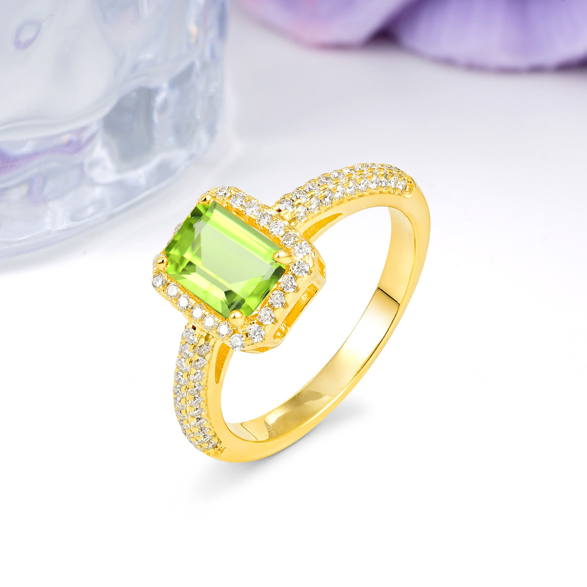 Luxurious Vintage 4 Prong Emerald Cut Peridot Engagement Ring - Additional view