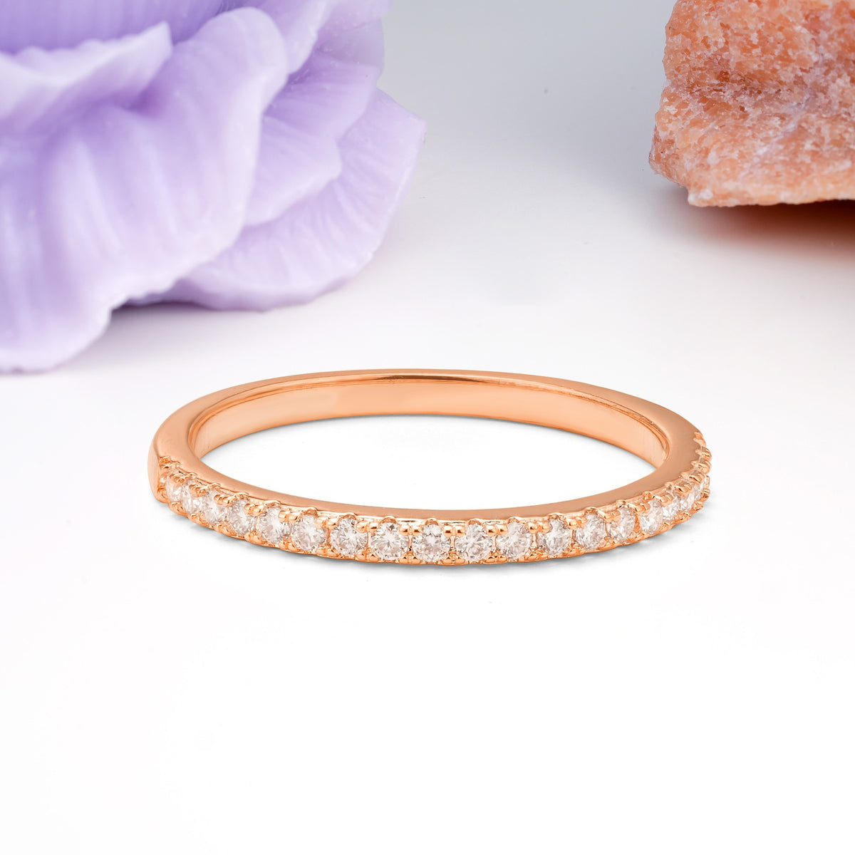 Sparkling Pave Thin Band Half Eternity Moissanite Wedding Ring - Additional view