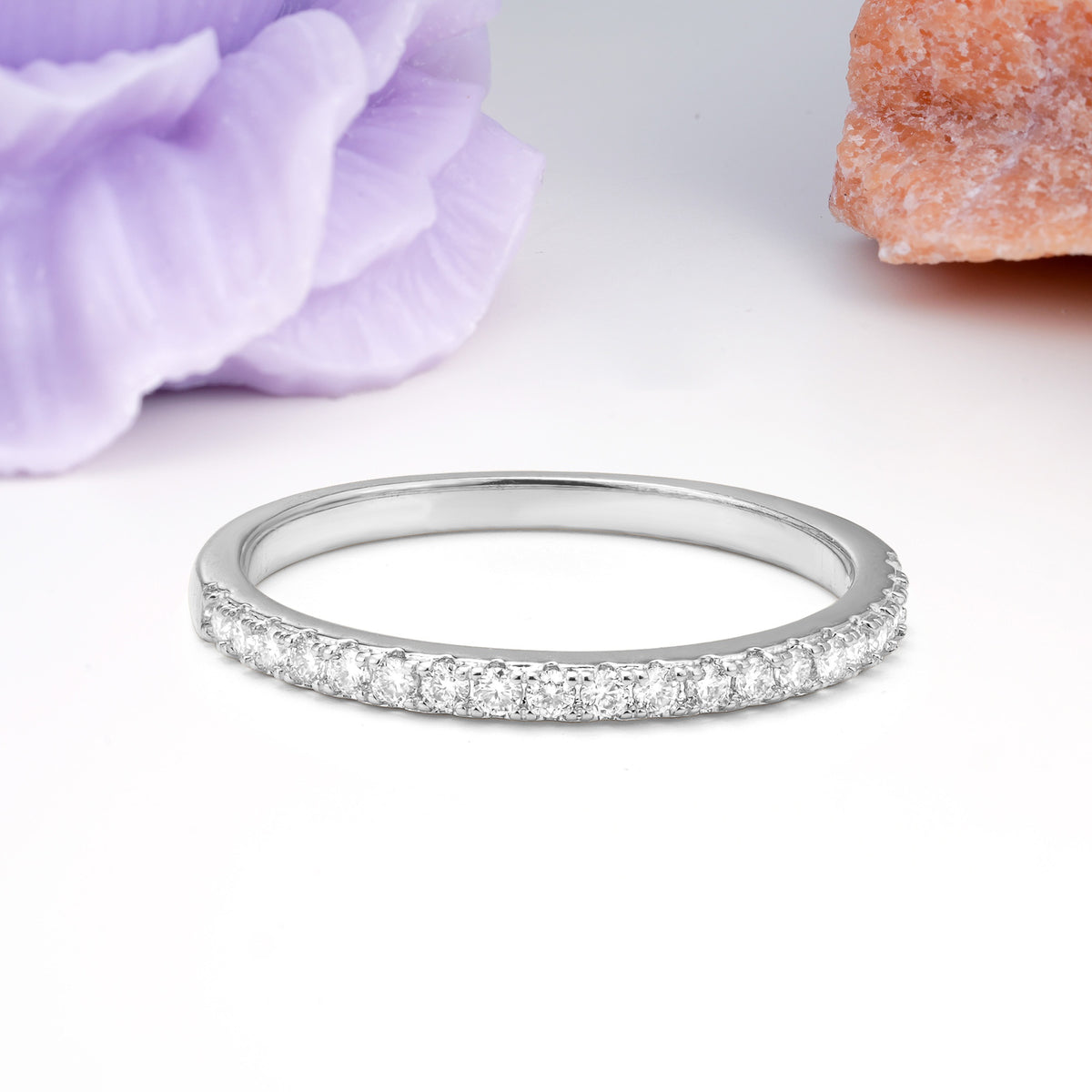 Sparkling Pave Thin Band Half Eternity Moissanite Wedding Ring - Additional view