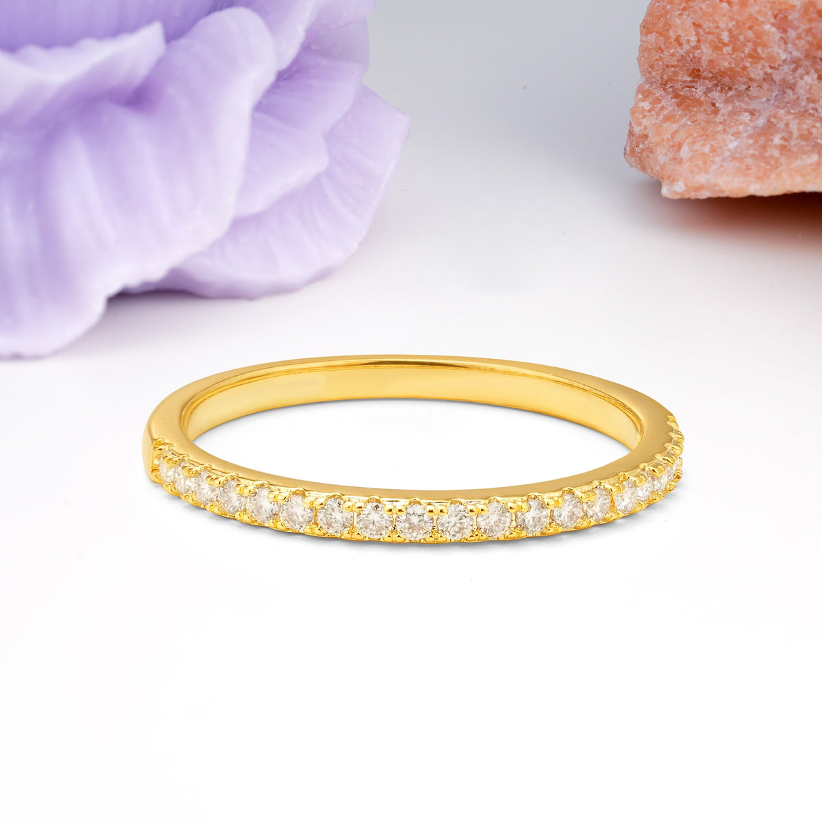 Sparkling Pave Thin Band Half Eternity Moissanite Wedding Ring - Additional view