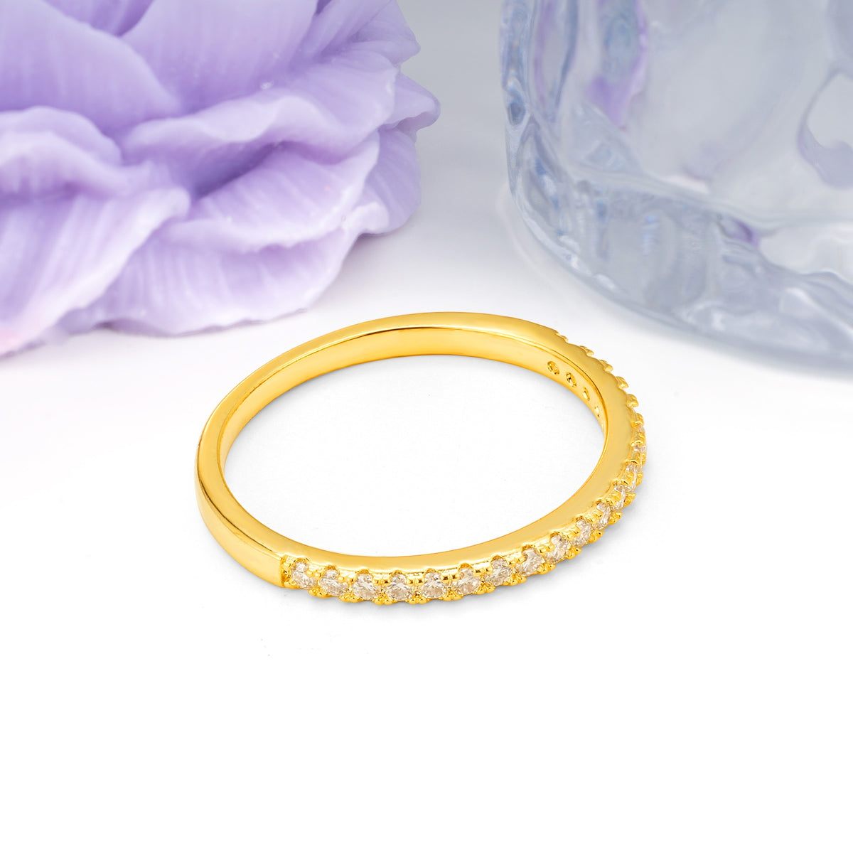 Sparkling Pave Thin Band Half Eternity Moissanite Wedding Ring - Additional view