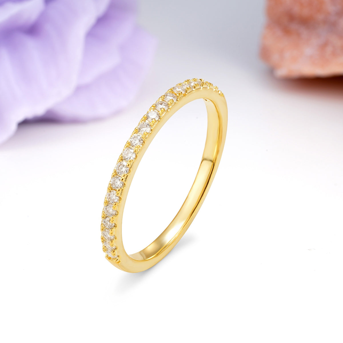 Sparkling Pave Thin Band Half Eternity Moissanite Wedding Ring - Additional view