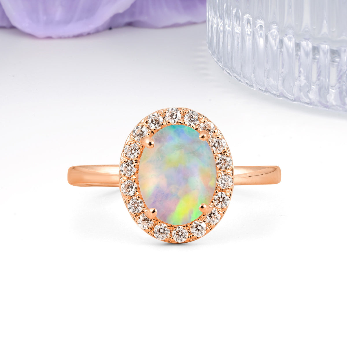 Luxurious and Unique 4-Prong Oval Cut Fire Opal Engagement Ring - Additional view