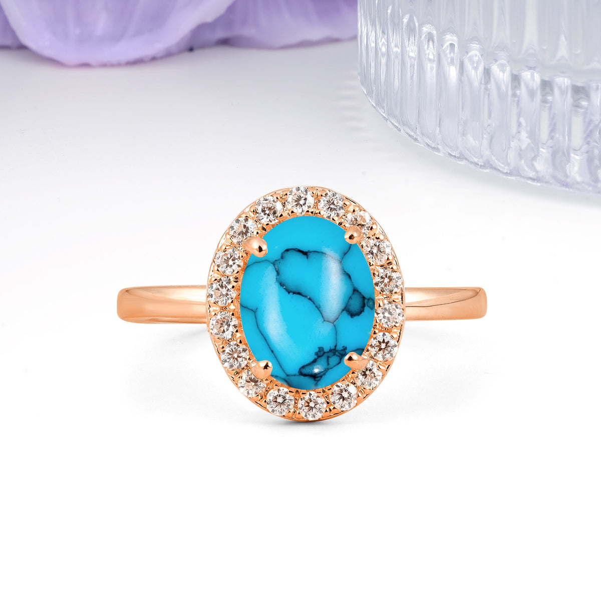 Luxurious and Unique 4-Prong Oval Cut Turquoise Engagement Ring - Additional view
