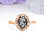 Luxurious and Unique 4-Prong Oval Cut Black Rutilated Quartz Engagement Ring - Additional view