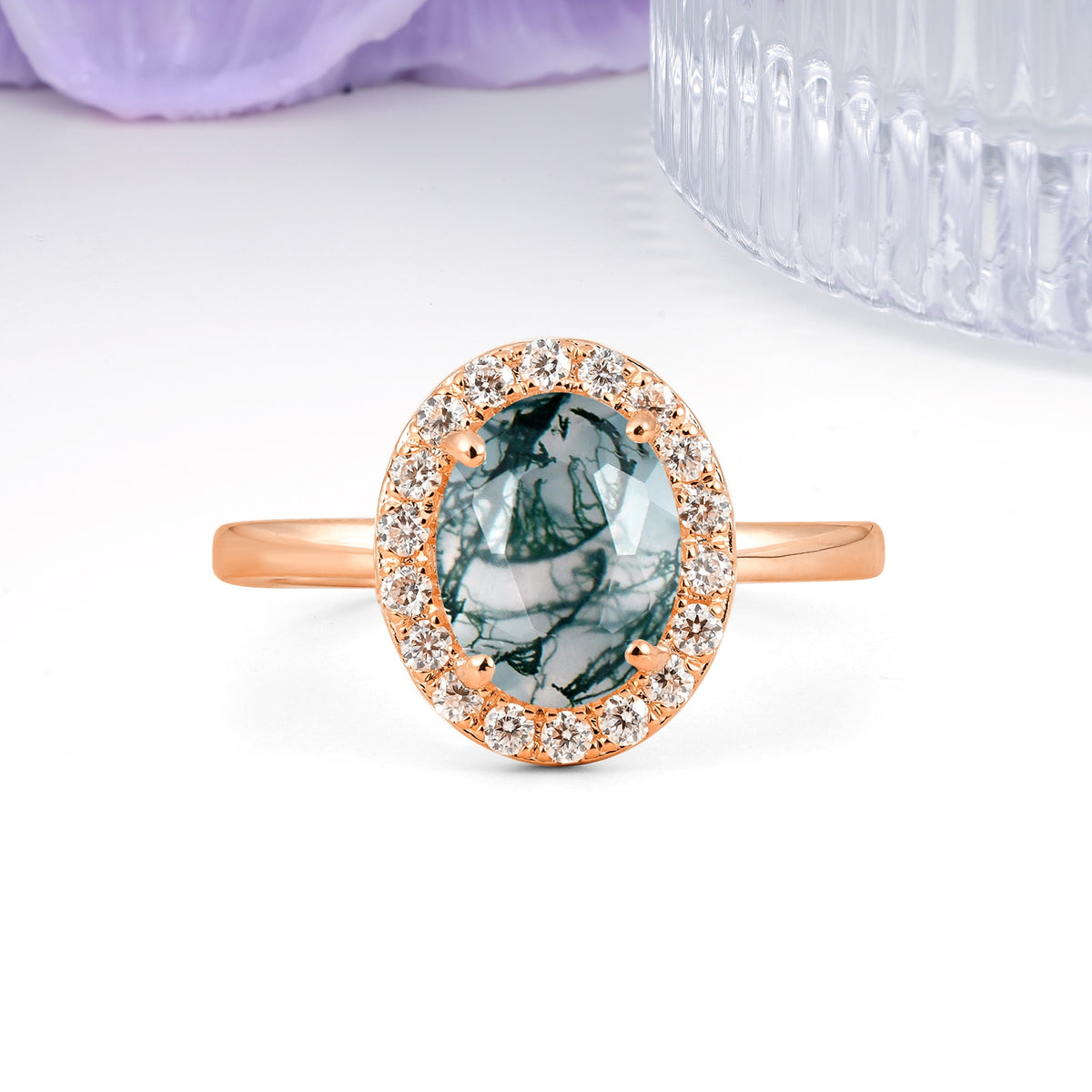 Luxurious and Unique 4-Prong Oval Cut Moss Agate Engagement Ring - Additional view