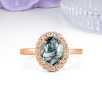 Luxurious and Unique 4-Prong Oval Cut Moss Agate Engagement Ring - Additional view