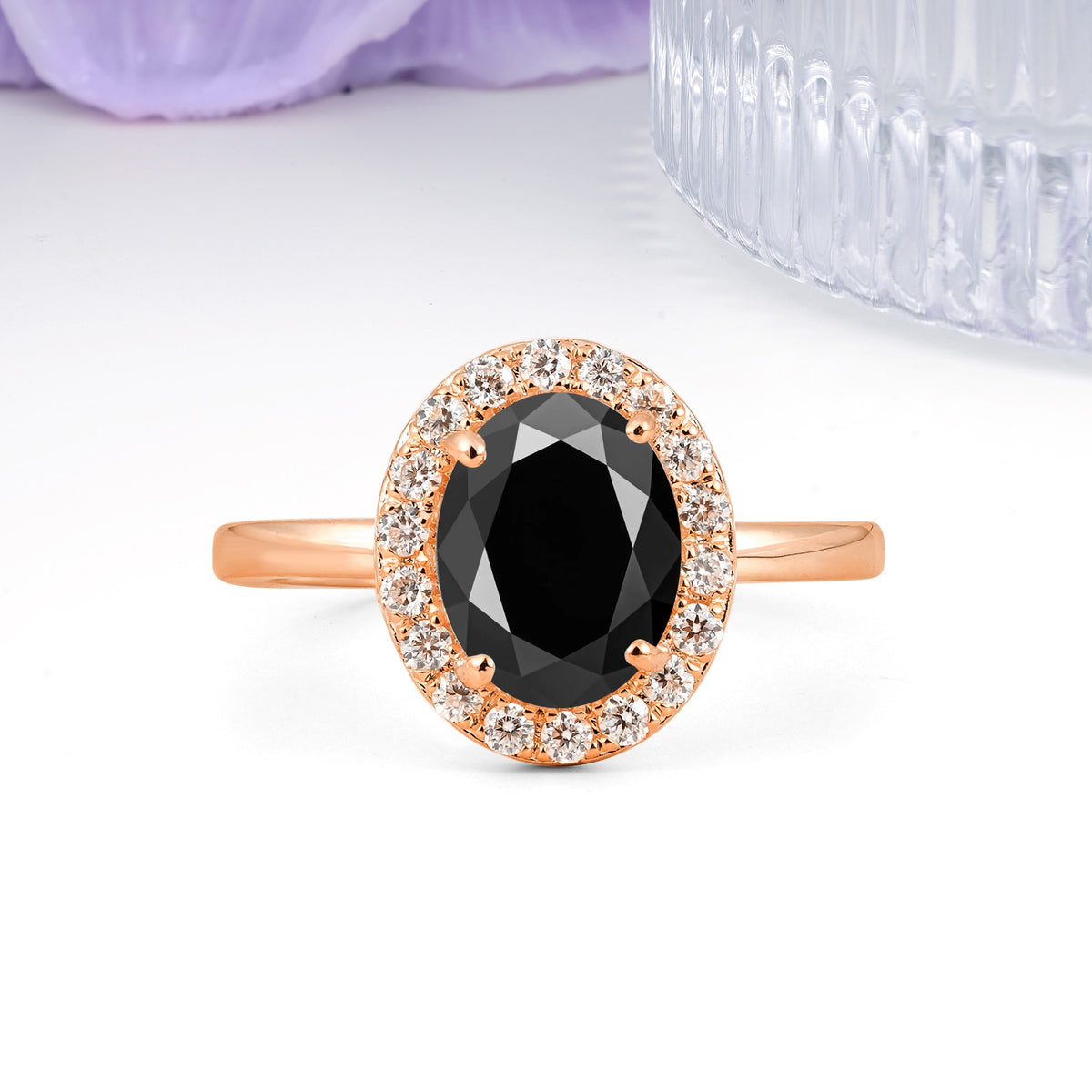 Luxurious and Unique 4-Prong Oval Cut Black Onyx Engagement Ring - Additional view