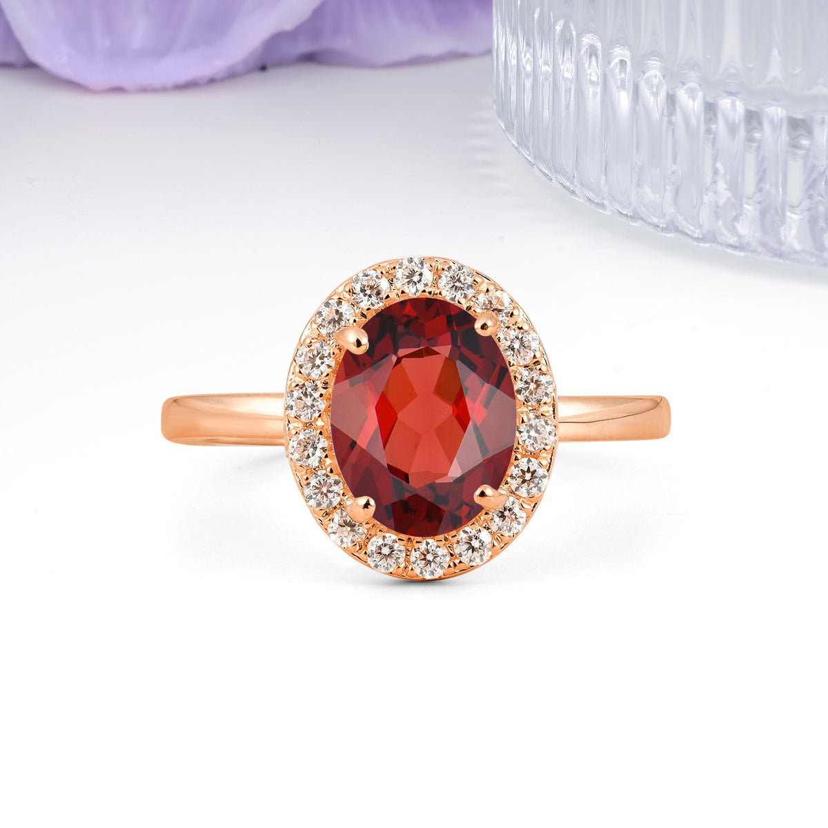 Luxurious and Unique 4-Prong Oval Cut Garnet Engagement Ring - Additional view