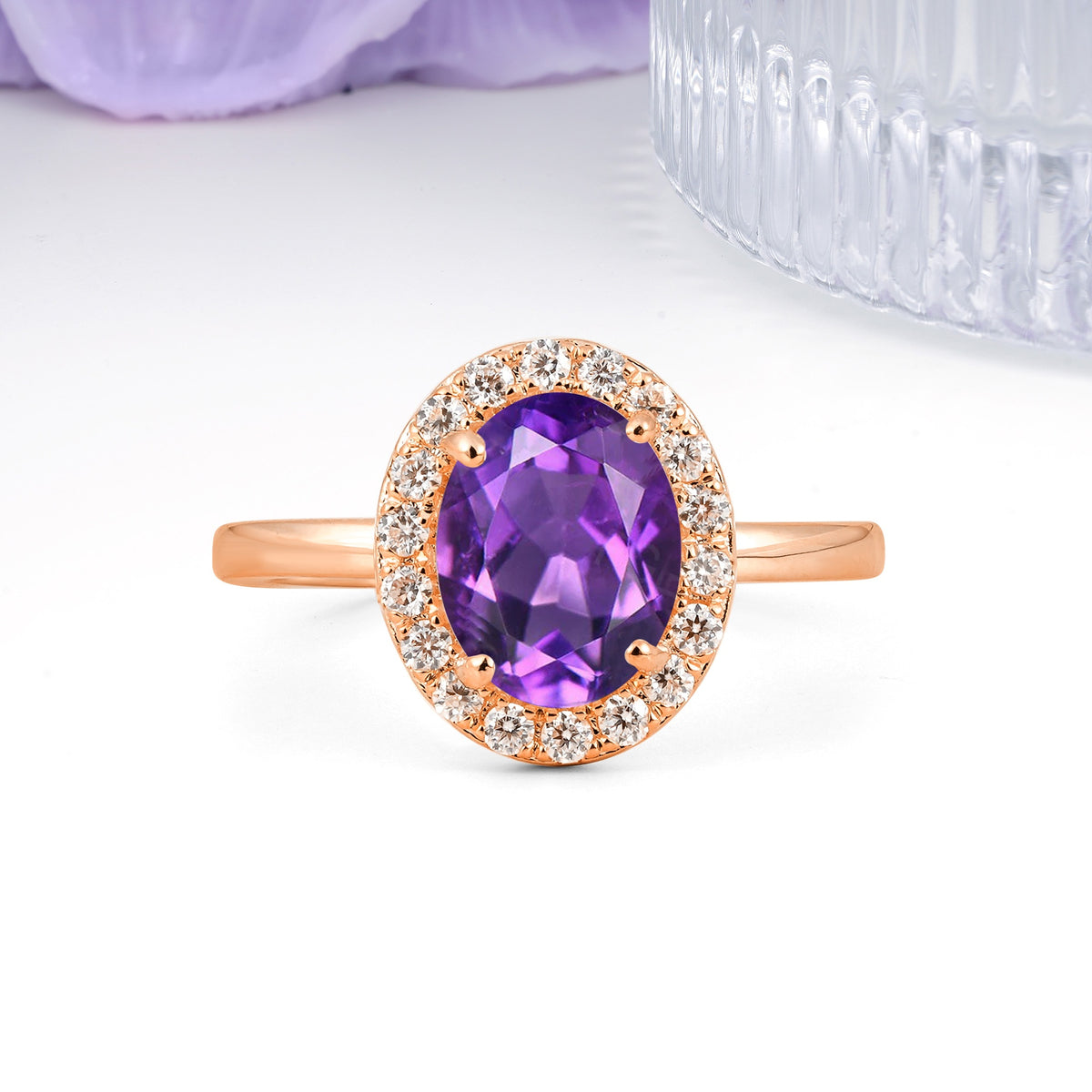Luxurious and Unique 4-Prong Oval Cut Amethyst Engagement Ring - Additional view