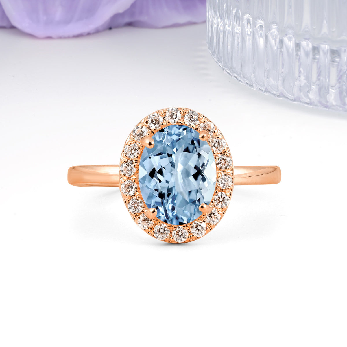 Luxurious and Unique 4-Prong Oval Cut Aquamarine Engagement Ring - Additional view