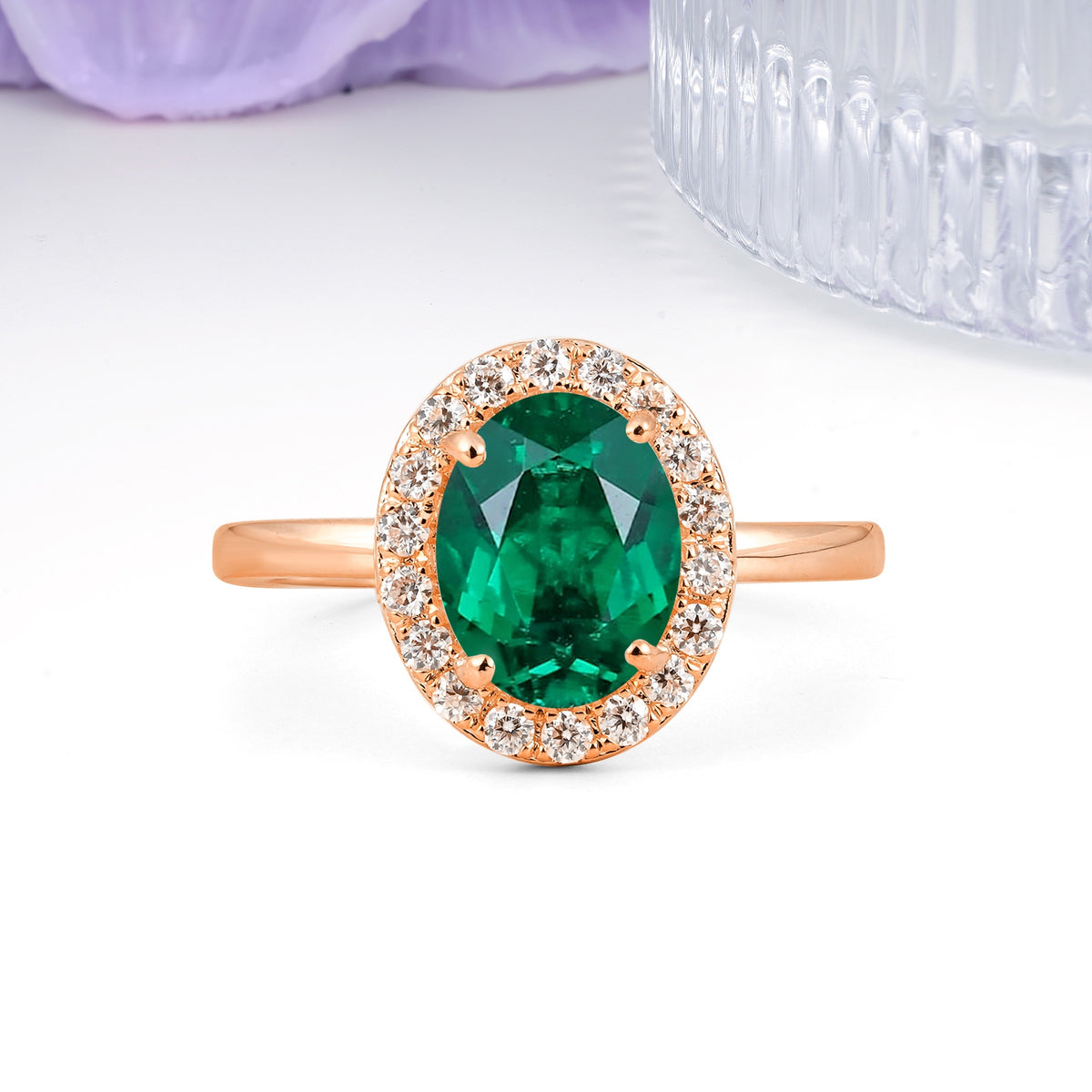 Luxurious and Unique 4-Prong Oval Cut Emerald Engagement Ring - Additional view