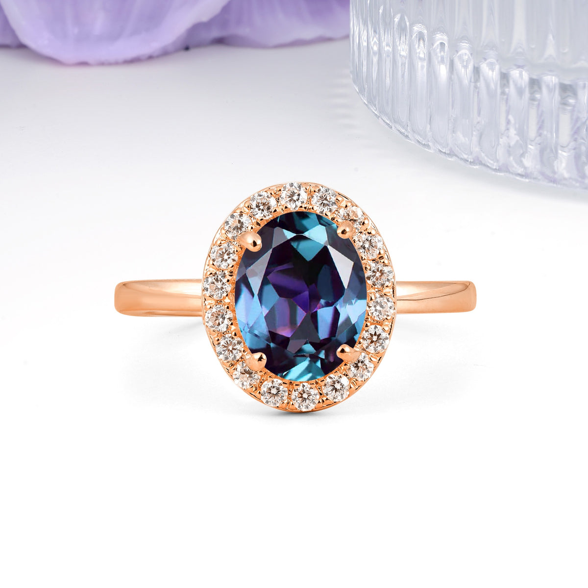 Luxurious and Unique 4-Prong Oval Cut Alexandrite Engagement Ring - Additional view
