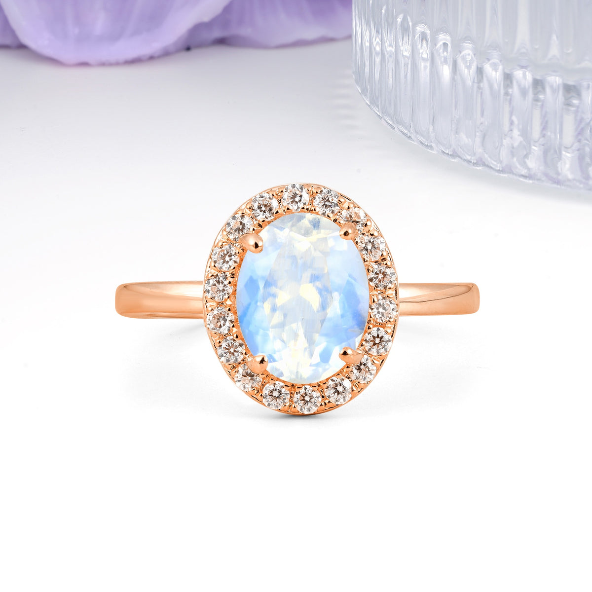 Luxurious and Unique 4-Prong Oval Cut Moonstone Engagement Ring - Additional view