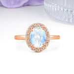 Luxurious and Unique 4-Prong Oval Cut Moonstone Engagement Ring - Additional view
