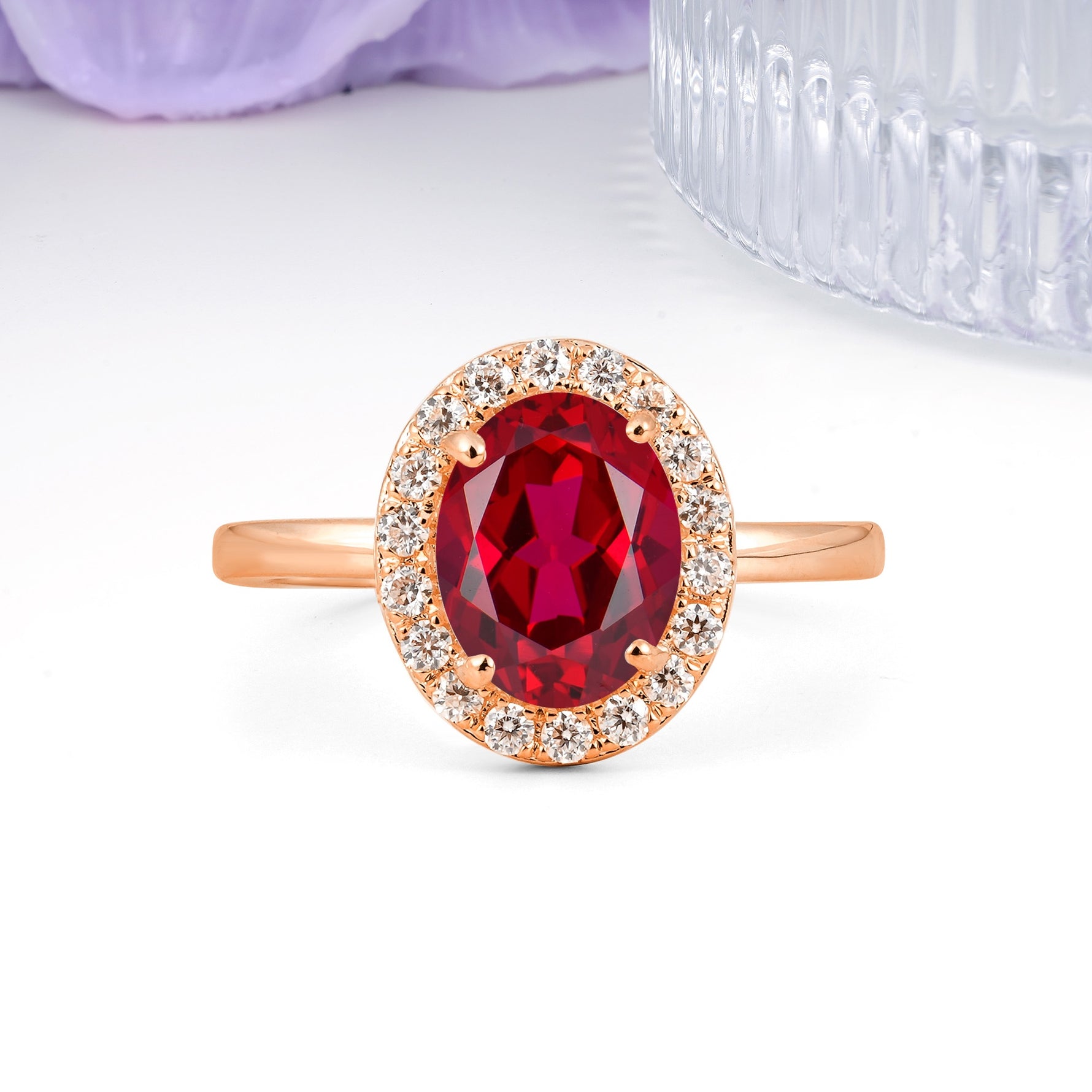 Luxurious and Unique 4-Prong Oval Cut Ruby Engagement Ring - Additional view