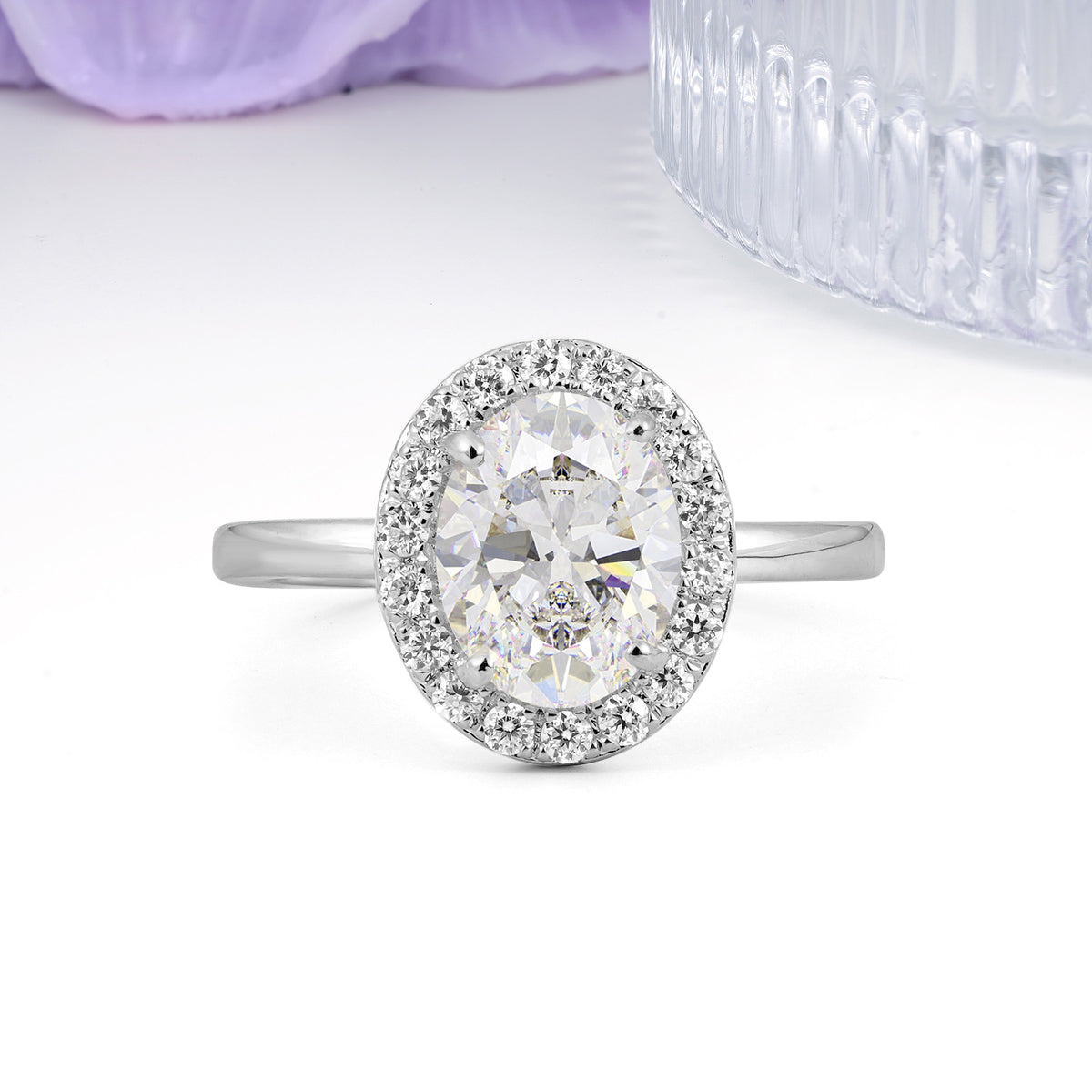 Luxurious and Unique 4-Prong Oval Cut Moissanite Engagement Ring - Additional view
