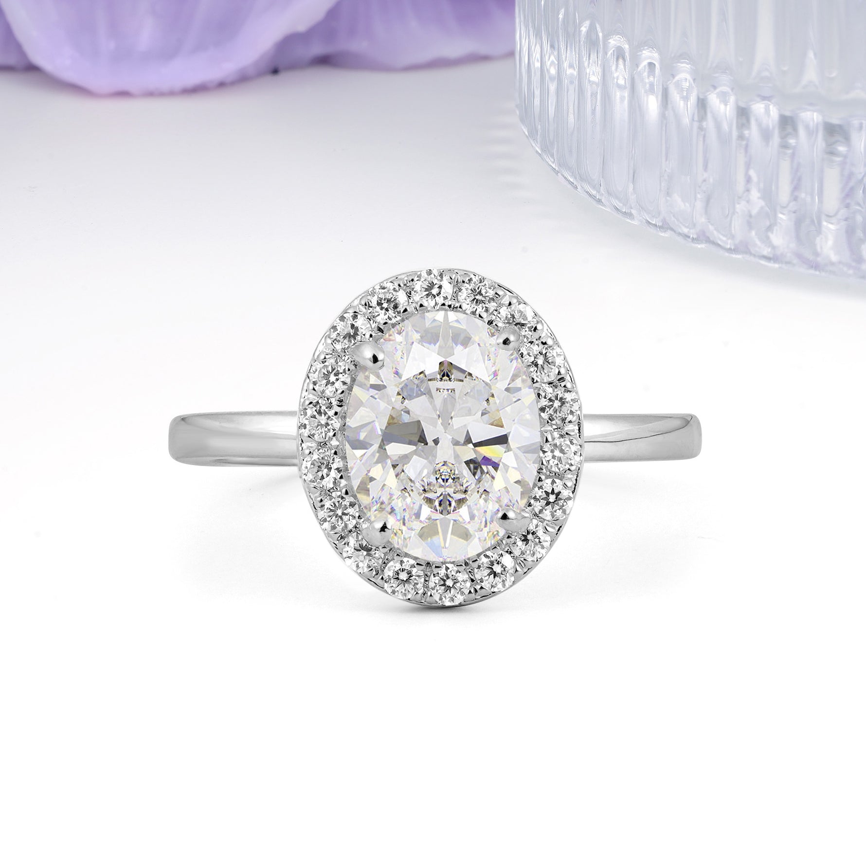 Luxurious and Unique 4-Prong Oval Cut Moissanite Engagement Ring - Additional view