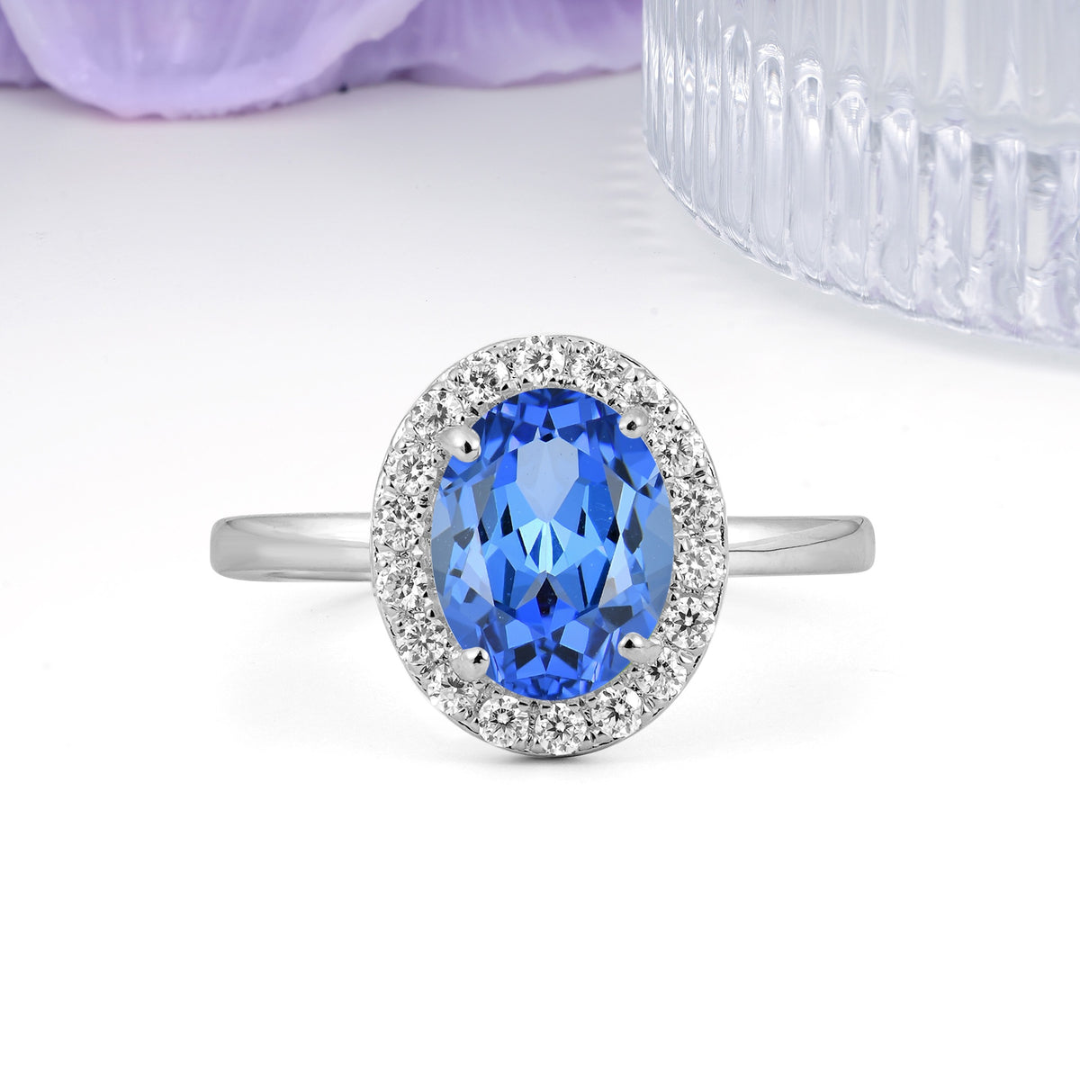 Luxurious and Unique 4-Prong Oval Cut Sapphire Engagement Ring - Additional view