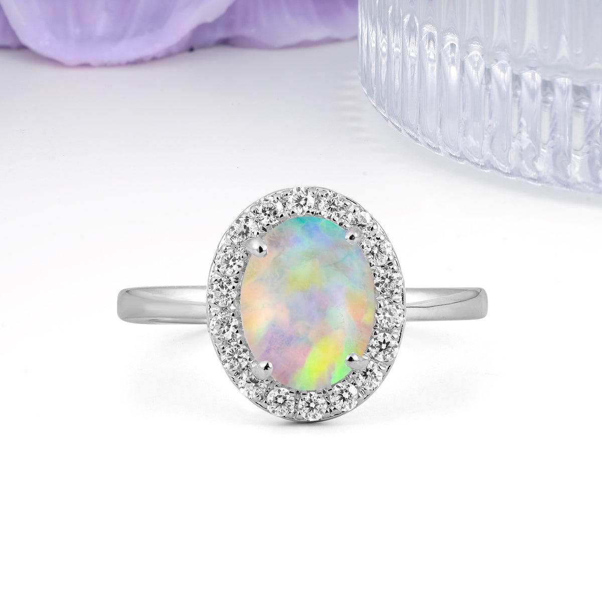 Luxurious and Unique 4-Prong Oval Cut Fire Opal Engagement Ring - Additional view