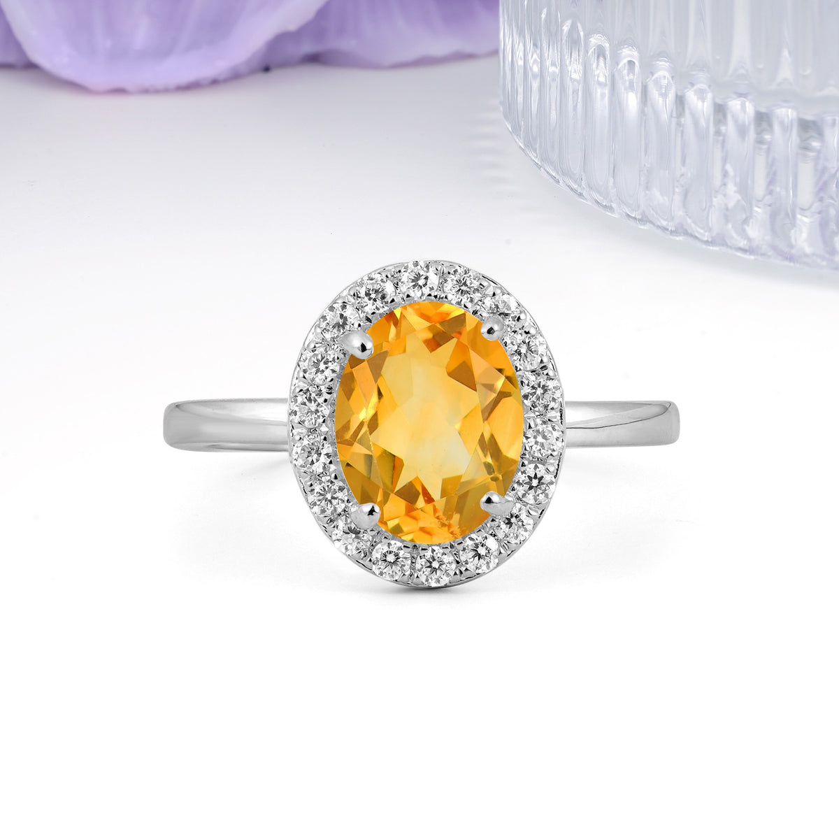 Luxurious and Unique 4-Prong Oval Cut Citrine Engagement Ring - Additional view