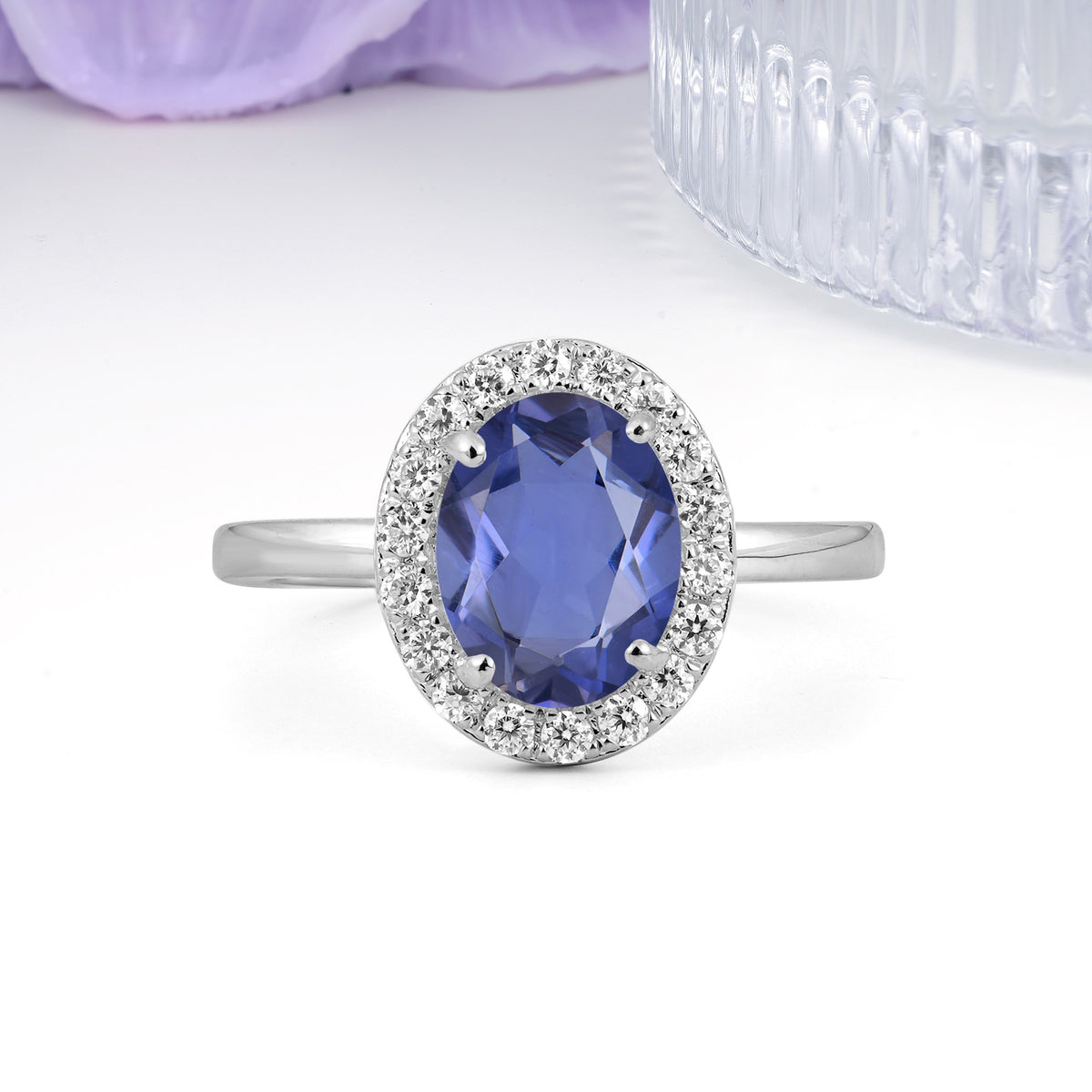 Luxurious and Unique 4-Prong Oval Cut Tanzanite Engagement Ring - Additional view