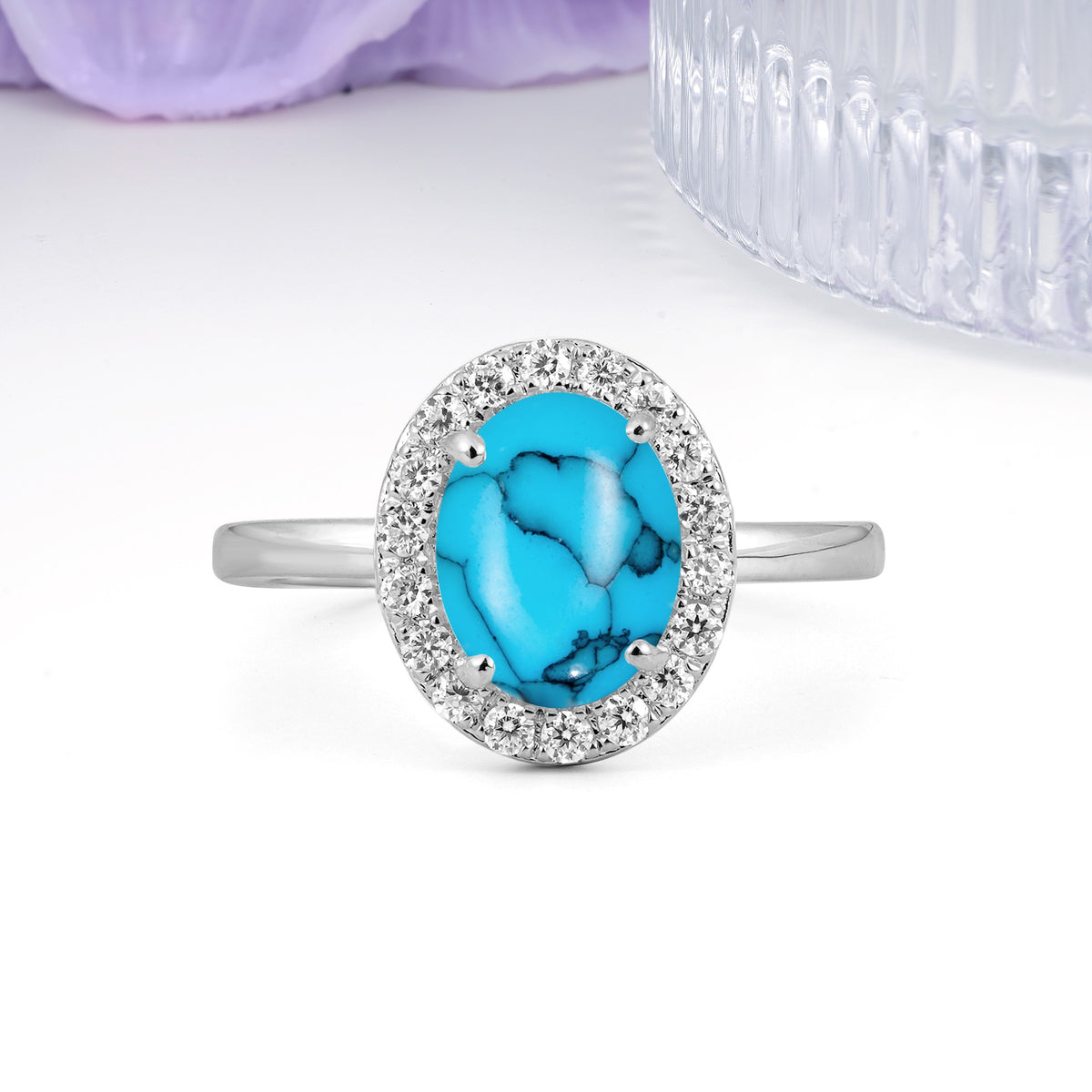 Luxurious and Unique 4-Prong Oval Cut Turquoise Engagement Ring - Additional view