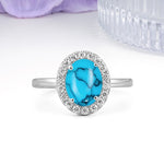 Luxurious and Unique 4-Prong Oval Cut Turquoise Engagement Ring - Additional view
