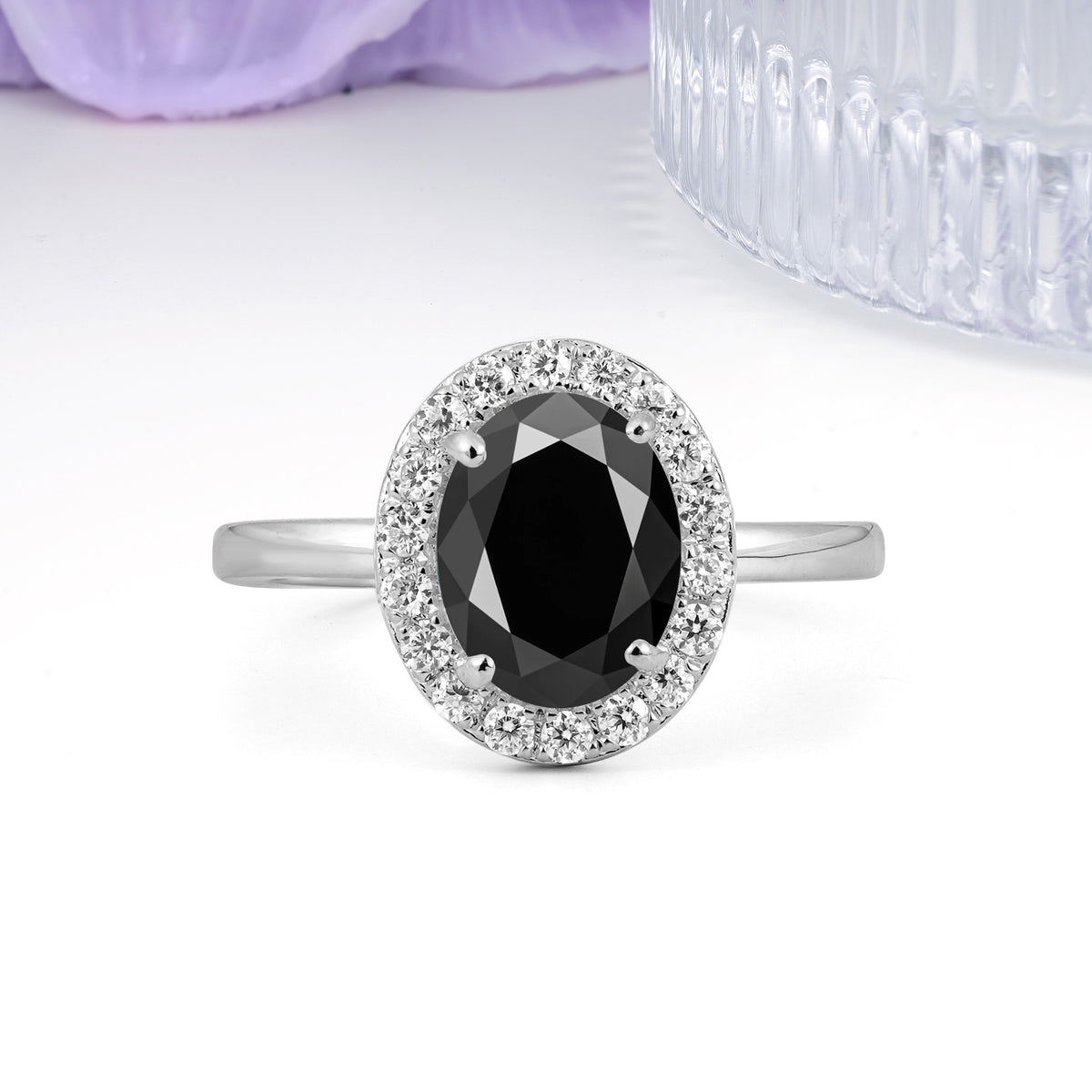 Luxurious and Unique 4-Prong Oval Cut Black Onyx Engagement Ring - Additional view